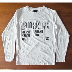 Purple Brand Long Sleeve White Graphic Tee Shirt  Y3000 UNT 02, Size M, NEW